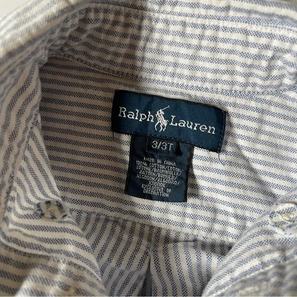 Ralph Lauren Blue Striped Shirt Cotton Boys Kids 3/3T - Picture 3 of 3